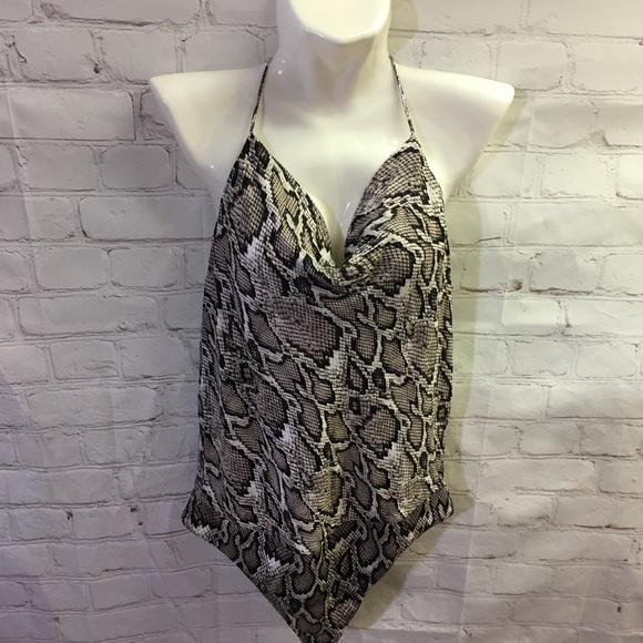 AFRM Jazzy Cowl Neck Snakeskin Print T-Back Bodysuit Size Medium - Picture 4 of 13